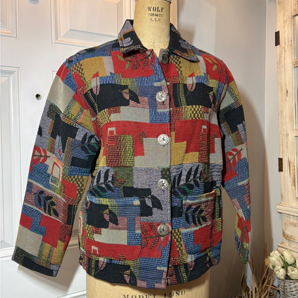 Jane Ashley Women’s Vintage Abstract Tapestry Button‎ Front Jacket/Coat Small
